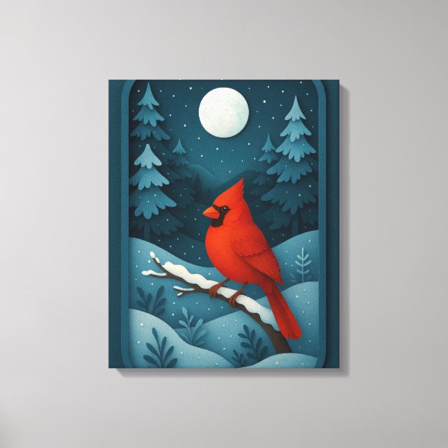 Toile Cardinal au clair de lune dans la forêt hivernale (Recto)