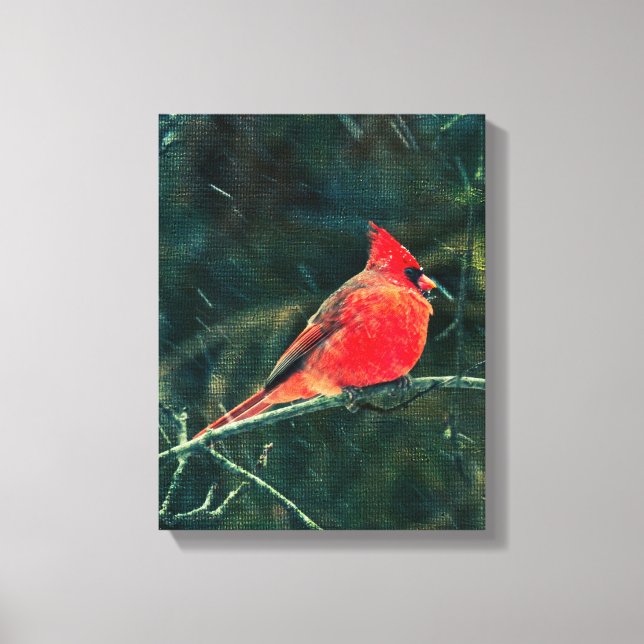 Toile Cardinal d'hiver en tempête de neige - Amélioré (Recto)