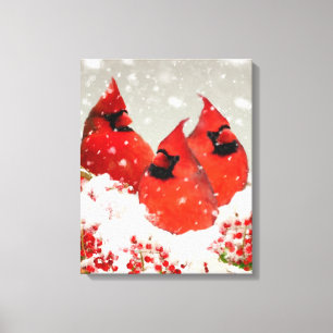Toile Cardinaux de rouge d'hiver peints par huile