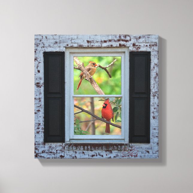 Toile Cardinaux hommes et femmes dans la fenêtre/mur de  (Recto)