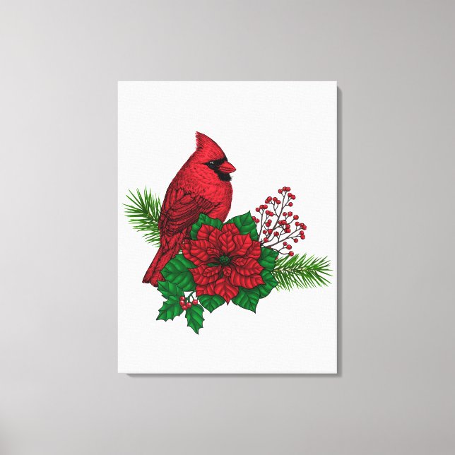 Toile Cardinaux rouges sur décoration de Noël (Recto)