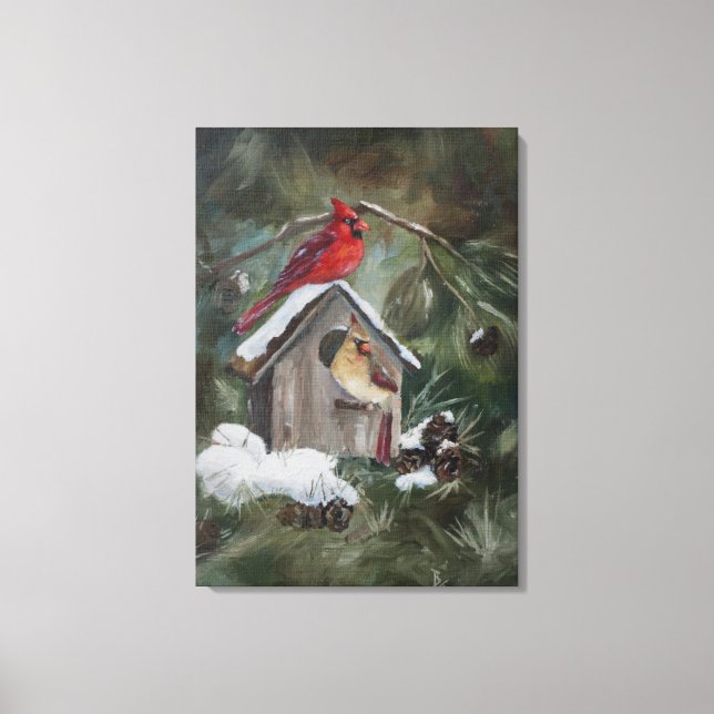 Toile Cardinaux sur les oiseaux neigeux (Recto)