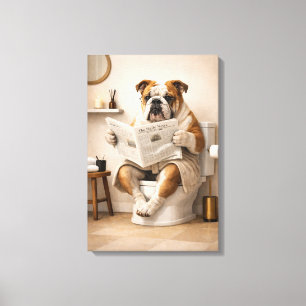 Toile Carlin Bouledogue Lisant un Journal Humour Salle d