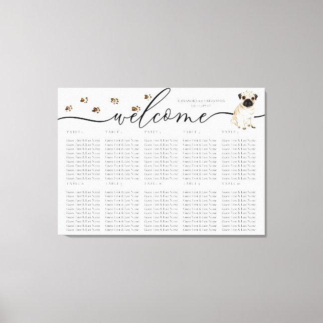 Toile carlin chien chiot Bienvenue Siège Numéros de tabl (Recto)