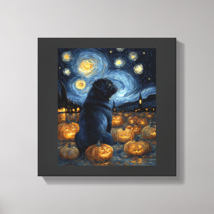 Toile Carlin noir chien de van gogh nuit étoilée hallowe