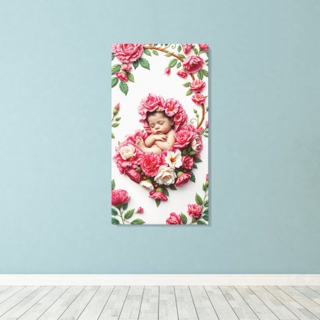 Toile Carnation Halo - Baby Girl Birth Flower Art (Insitu (Plancher de Bois))