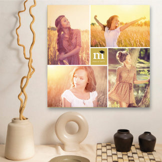 Toile Carré moderne Monogramme Graduation 4 Photo Collag