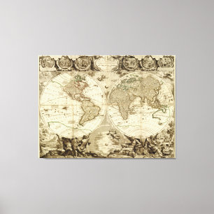 Toile Carte 1708 du monde par Jean Baptiste Nolin