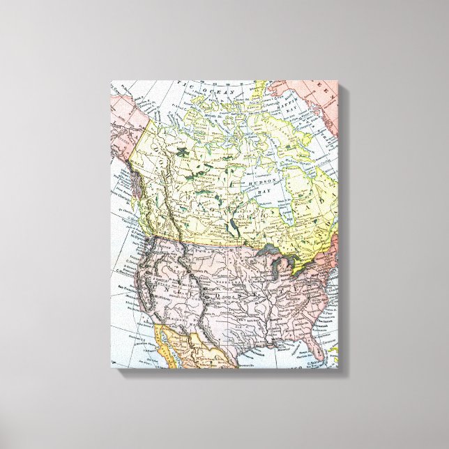 TOILE CARTE : AMÉRIQUE DU NORD, 1890 (Recto)