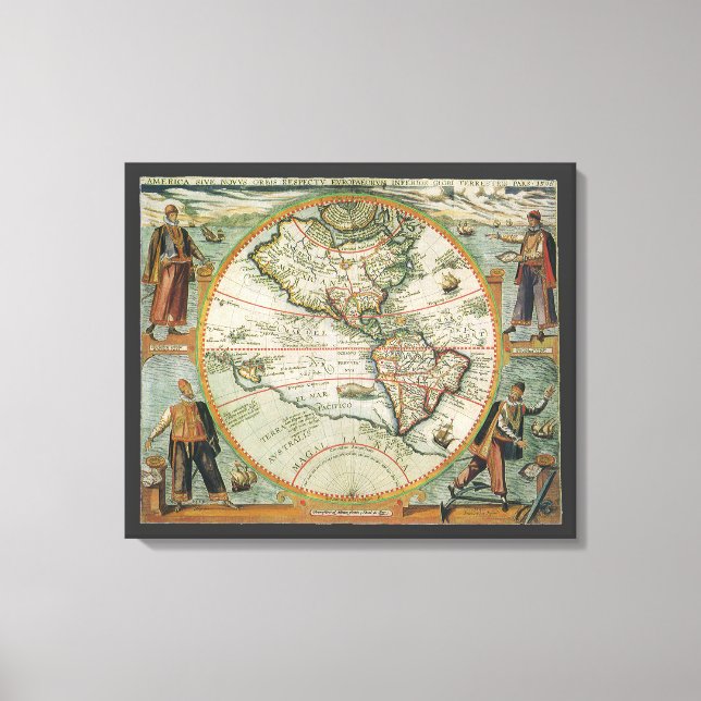 Toile Carte ancienne du monde Les Amériques, Theodor de  (Recto)