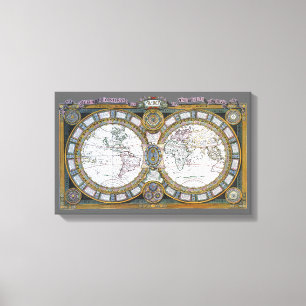 Toile Carte ancienne du monde par Claude Auguste Berey