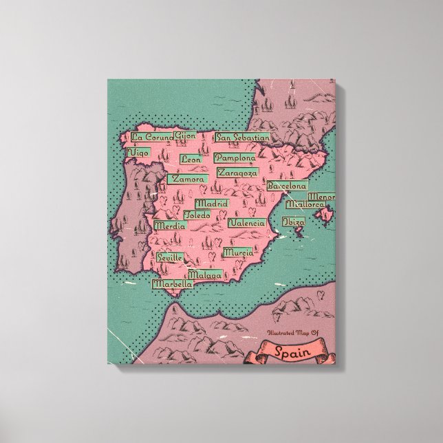 Toile Carte ancienne vintage d'Espagne (Recto)