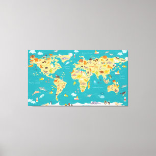 Toile Carte animale du monde pour les enfants