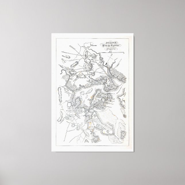 Toile Carte antique de Boston | 1775-1776 (Recto)