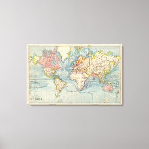 Toile Carte antique de la carte de Vieux Monde 1883