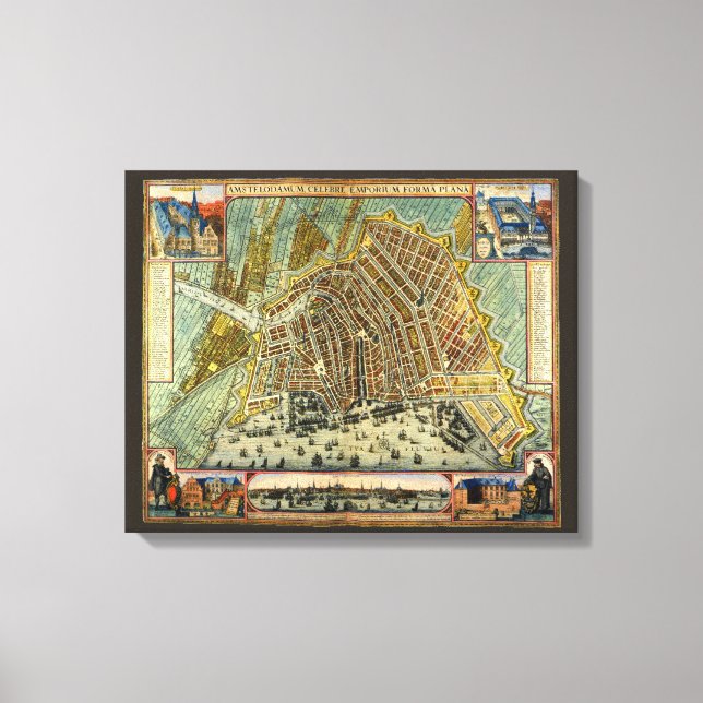 Toile Carte antique de la rue d'Amsterdam, Pays-Bas (Recto)