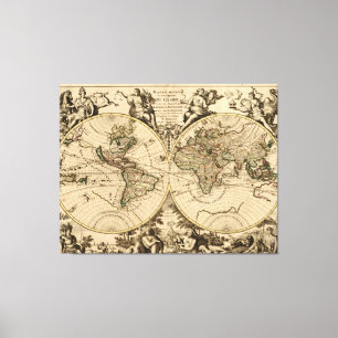 Toile Carte antique du monde, 1694, par Alexis Hubert