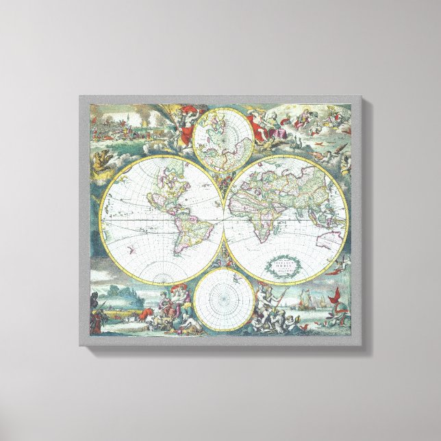 Toile Carte antique du monde du 17e siècle, Frederick De (Recto)