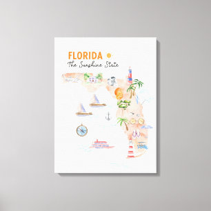 Toile Carte artistique de l'État de Floride à l'aquarell