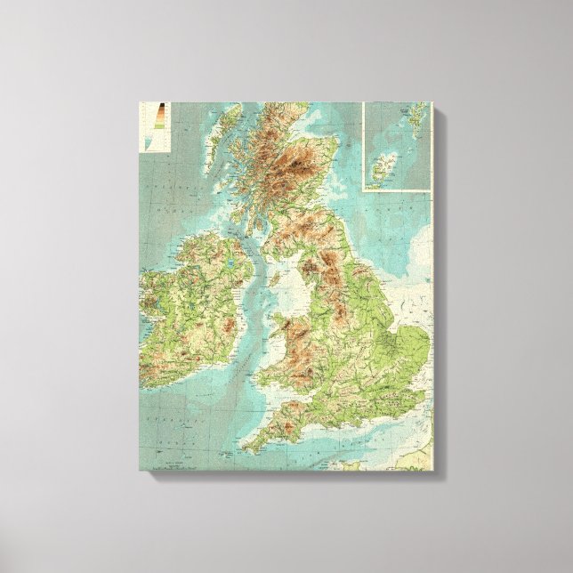 Toile Carte bathyorographique des îles britanniques (Recto)