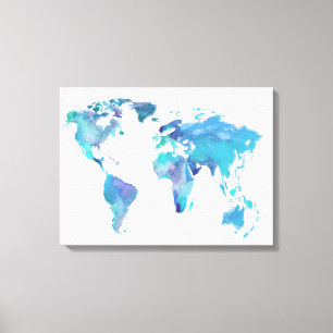 Toile Carte bleue du monde d'aquarelle