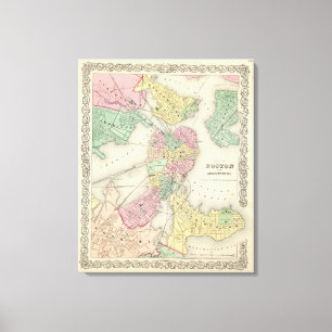 Toile Carte de Boston et de villes adjacentes