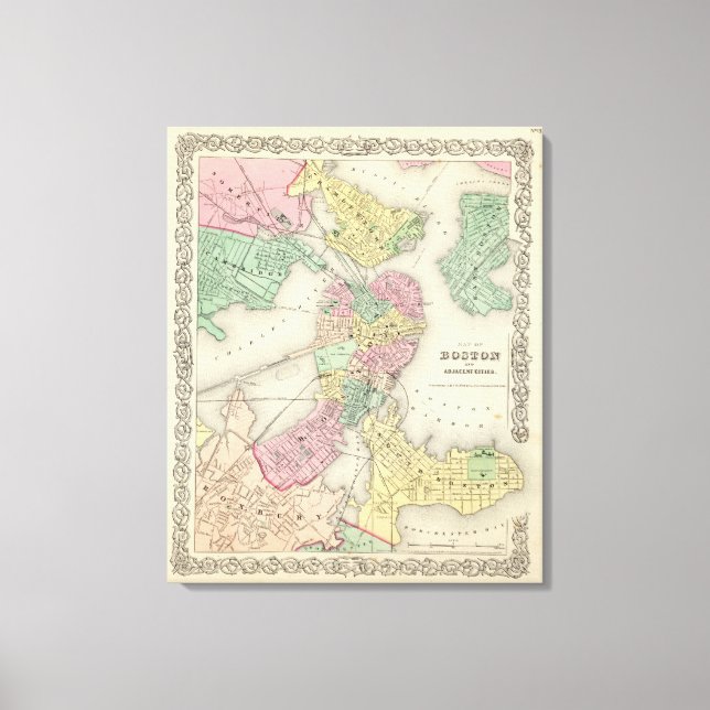 Toile Carte De Boston Et Des Villes Voisines (Recto)