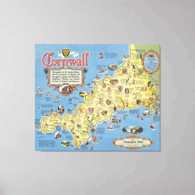 Toile Carte de Cornwall, Angleterre (Recto)