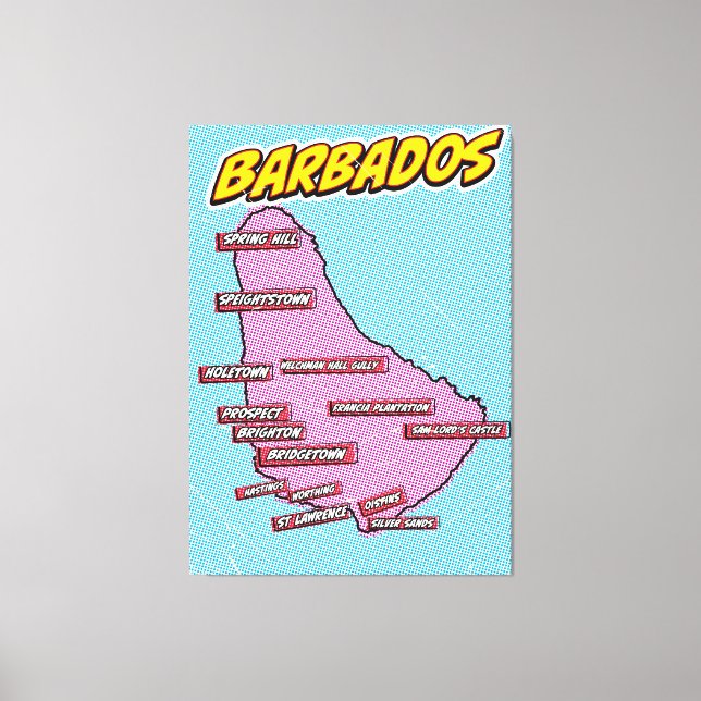 Toile Carte de la Barbade illustrée dans le style Pop Ar (Recto)