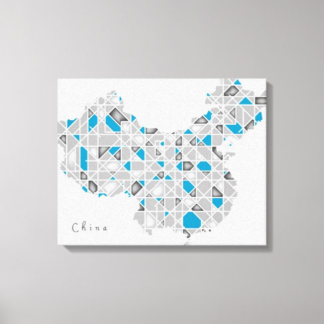 Toile Carte de la Chine | Crystal Diamond Style Artwork (Recto)