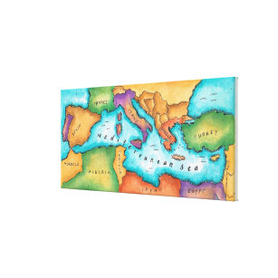 Toile Carte de la mer Méditerranée