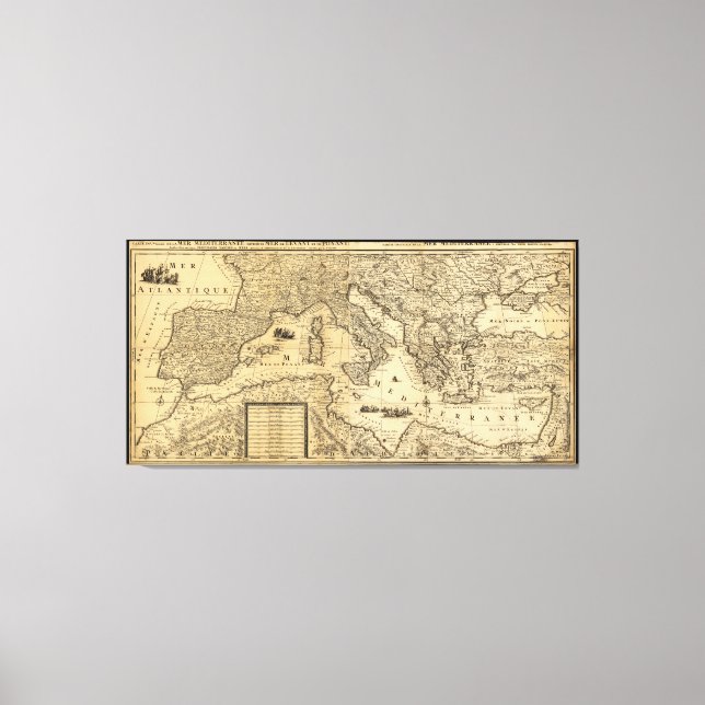 Toile Carte de la mer Méditerranée par Guillaume Sanson  (Recto)