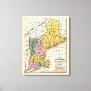 Toile Carte de la Nouvelle-Angleterre ou des États de l'