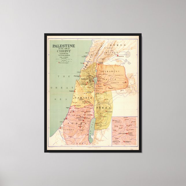 Toile Carte de la Palestine au temps du Christ (à 70 A.D (Recto)