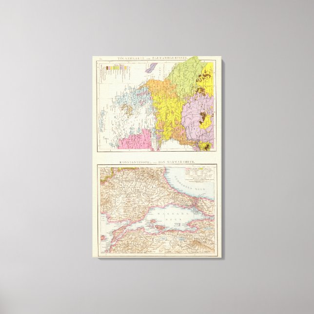 Toile Carte de la péninsule des Balkans et de Constantin (Recto)