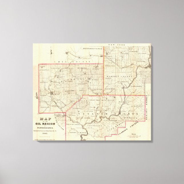 Toile Carte de la région pétrolière de Pennsylvanie (Recto)