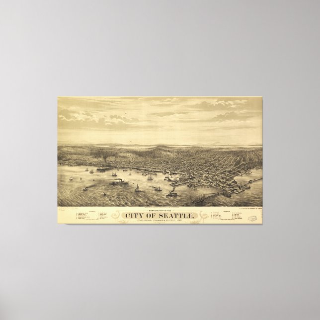 Toile Carte de la ville de Seattle Puget Sound (1878) (Recto)