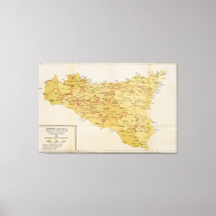 Toile Carte de l'activité mafieuse en Sicile Italie 1900