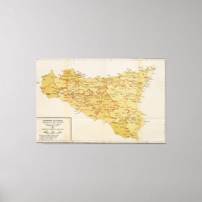 Toile Carte de l'activité mafieuse en Sicile Italie 1900 (Recto)