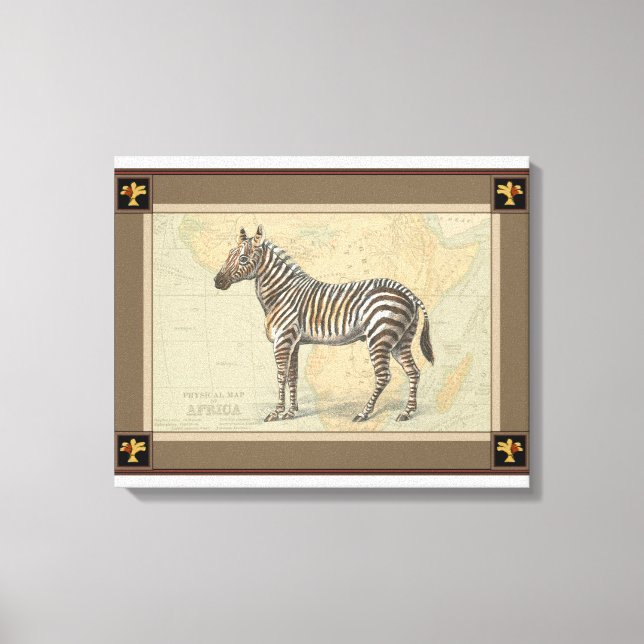 Toile Carte de l'Afrique et un zèbre (Recto)