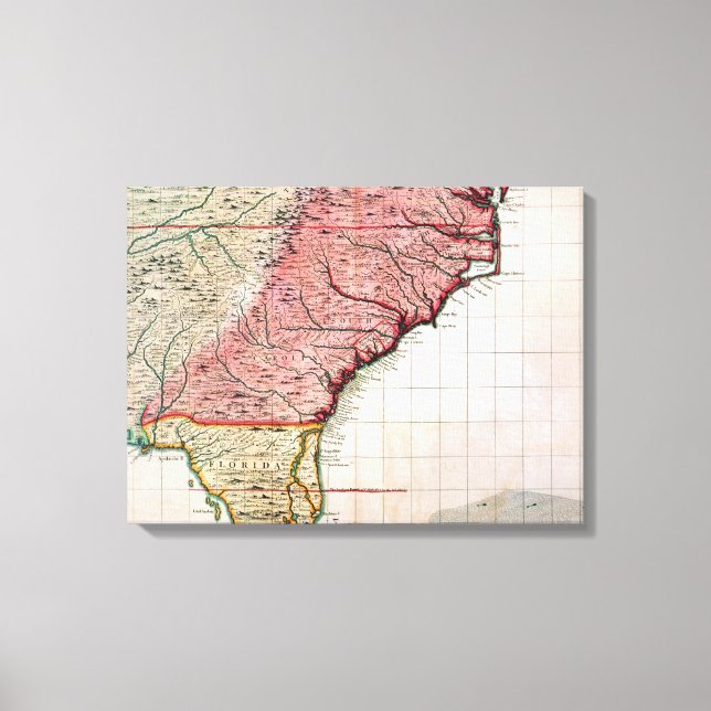 TOILE CARTE DE L'AMÉRIQUE COLONIALE, 1733 (Recto)