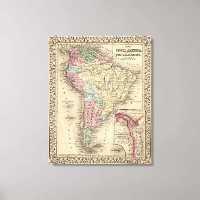 Toile Carte de l'Amérique du Sud par Mitchell (Recto)