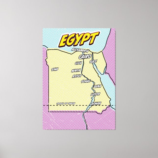 Toile Carte de l'Egypte illustrée par Pop Art (Recto)