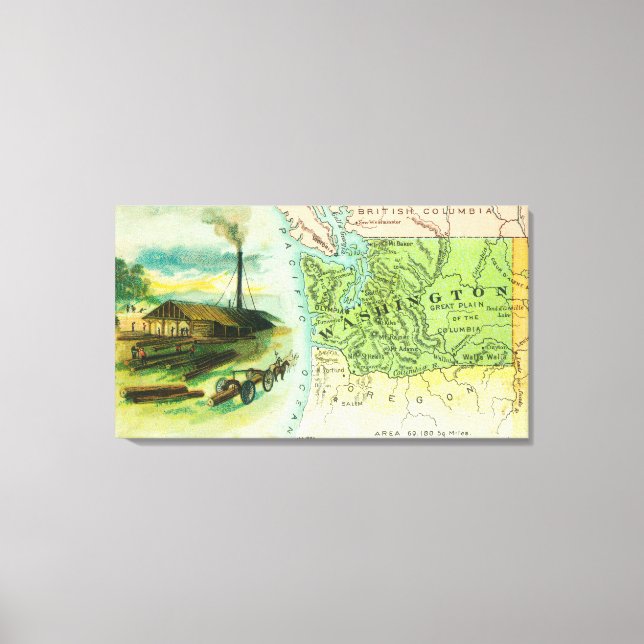 Toile Carte de l'État avec une scène de bûchage (Recto)