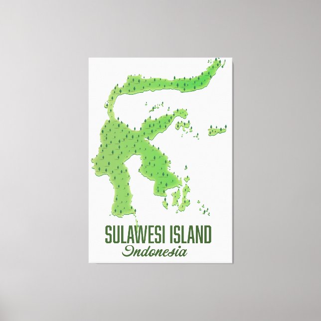Toile Carte de l'île de Sulawesi Indonésie (Recto)
