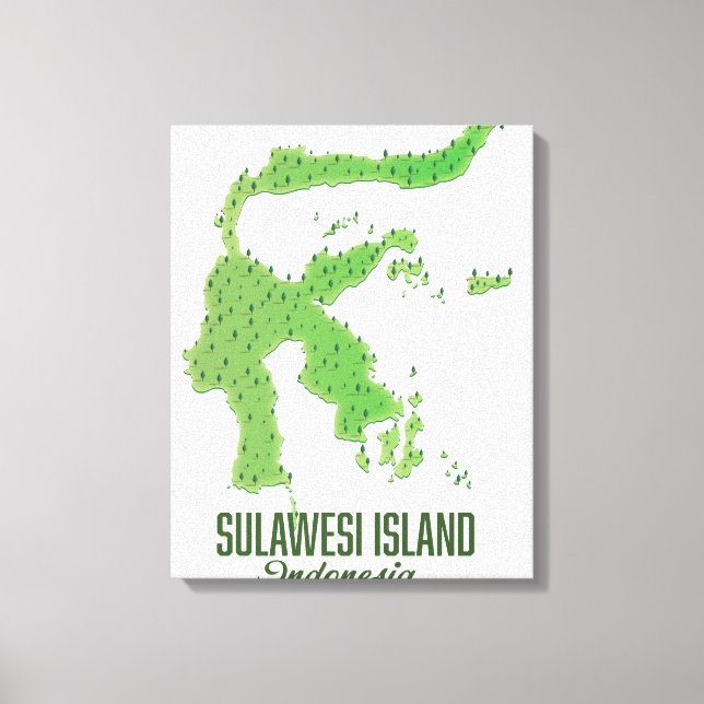 Toile carte de l'île de Sulawesi Indonésie (Recto)
