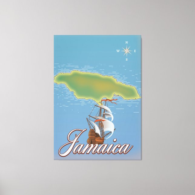 Toile Carte de l'île de voyage de Jamaïque (Recto)