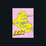 Toile Carte de l'Irak illustrée par Pop Art<br><div class="desc">Cette carte visuellement frappante de l'Irak est une fusion de géographie et d'art pop. Couleurs audacieuses, imagerie iconique et typographie ludique se réunissent pour créer une pièce unique et captivante.</div>