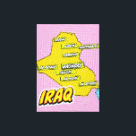 Toile Carte de l'Irak illustrée par Pop Art<br><div class="desc">Cette carte visuellement frappante de l'Irak est une fusion de géographie et d'art pop. Couleurs audacieuses,  imagerie iconique et typographie ludique se réunissent pour créer une pièce unique et captivante.</div>