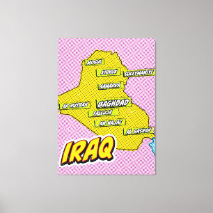 Toile Carte de l'Irak illustrée par Pop Art